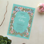 Invitation Fleur sauvage turquoise Bird Floral Frontière Boho