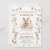Invitation Fleur sauvage Un Lapin Fille 1er Anniversaire Invi (Devant)