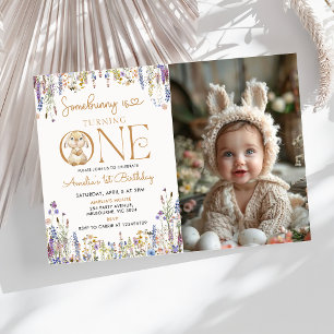 Invitation Fleur sauvage Un Lapin Tourne Un 1Er Anniversaire