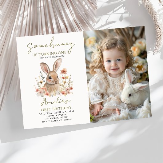 Invitation Fleur sauvage Une Petite Lapine Photo Anniversaire