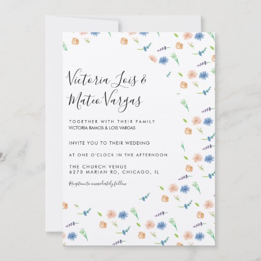 Invitation Fleur sauvage vert floral Mariage d'aquarelle (Devant)