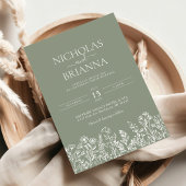 Invitation Fleur sauvage vert Sage Boho Mariage Monogramme mo