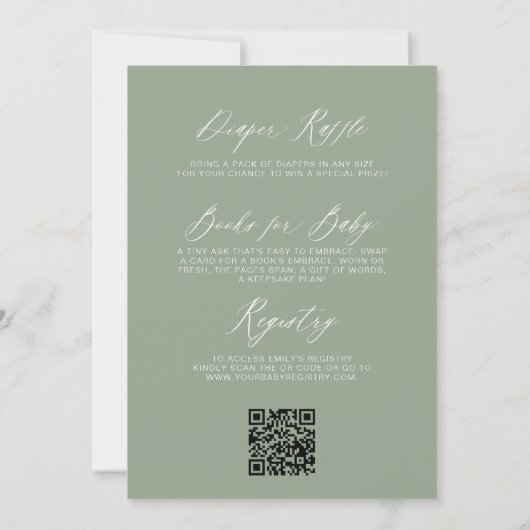 Invitation Fleur sauvage vert Sage tout en un Baby shower (Dos)