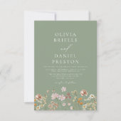 Invitation Fleur sauvage vert Sage tout en un Mariage de code (Devant)