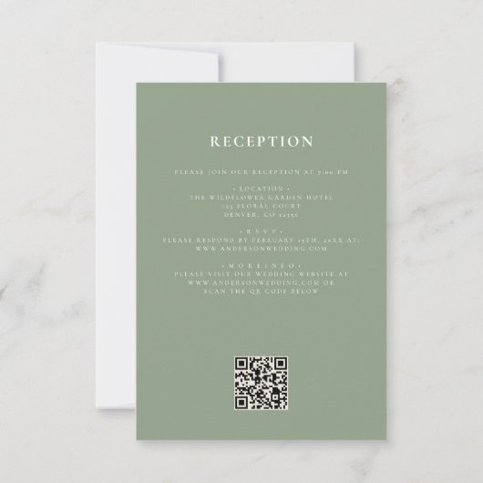 Invitation Fleur sauvage vert Sage tout en un Mariage de code (Dos)