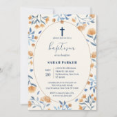 Invitation Fleur sauvage vintage Boho Frame Cross Baptême (Devant)