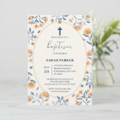 Invitation Fleur sauvage vintage Boho Frame Cross Baptême (Debout devant)
