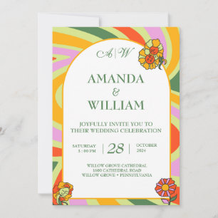 Invitation Fleur sauvage vintage Floral Arc-en-ciel rétro Mar