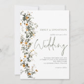 Invitation Fleur sauvage vintage Script Sage Mariage jaune (Devant)