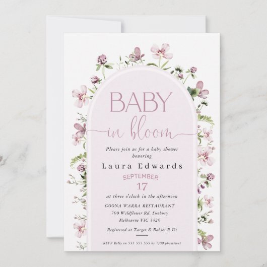 Invitation Fleur sauvage violet Arch Baby Bloom baby shower (Devant)