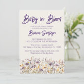 Invitation Fleur sauvage violet beige Baby shower neutre (Debout devant)