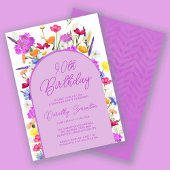 Invitation Fleur sauvage violet Boho Arch 90e fête d'annivers