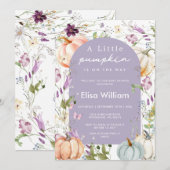 Invitation Fleur sauvage violet Citrouille Baby shower Garden (Devant / Derrière)