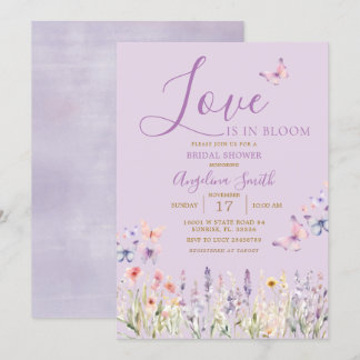 Invitation Fleur sauvage violet   papillon Fête des mariées