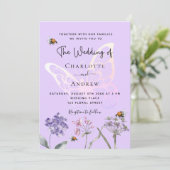 Invitation Fleur sauvage violet rose papillon mariage (Debout devant)
