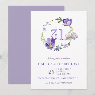 Invitation Fleur sauvage violette vintage 31e anniversaire