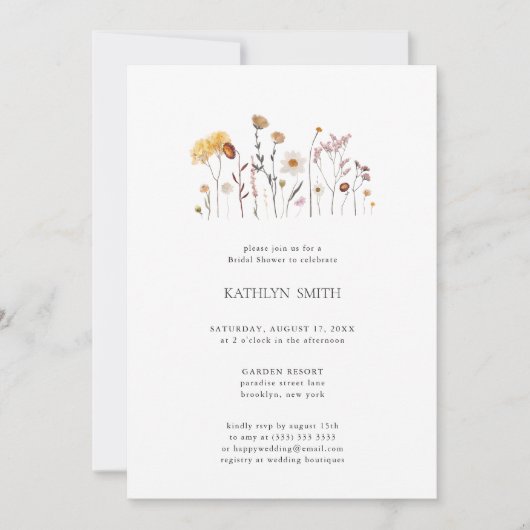 Invitation Fleur sauvage Whimsical Boho Mariage Fête des mari (Devant)