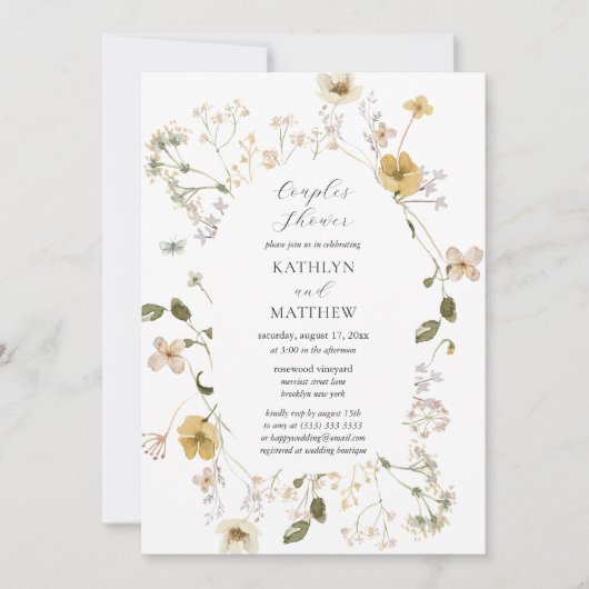 Invitation Fleur sauvage Whimsical Boho moderne Couples douch (Devant)