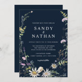 Invitation Fleur sauvage Whimsical de la Marine Mariage botan (Devant / Derrière)