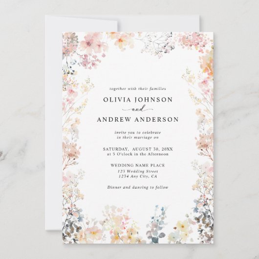 Invitation Fleur sauvage Whimsical Elégant Floral Mariage mod (Devant)