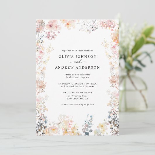 Invitation Fleur sauvage Whimsical Elégant Floral Mariage mod (Debout devant)