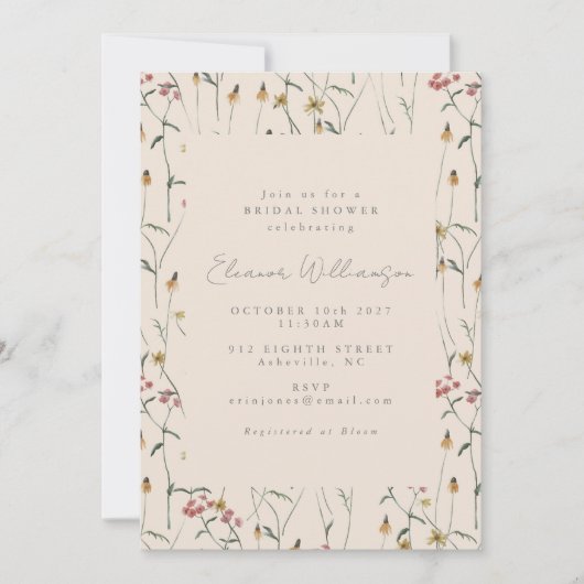 Invitation Fleur sauvage Whimsical Floral Boho Fête des marié (Devant)