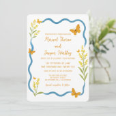 Invitation Fleur sauvage Whimsical Papillon main tiré Mariage (Debout devant)