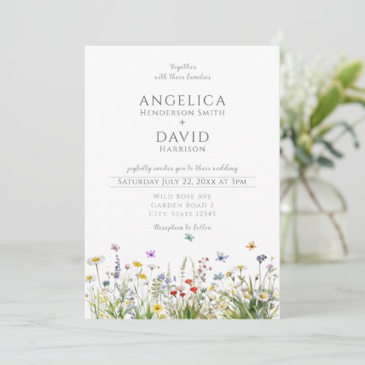 Invitation Fleur sauvage Whimsical Papillons Mariage (Debout devant)