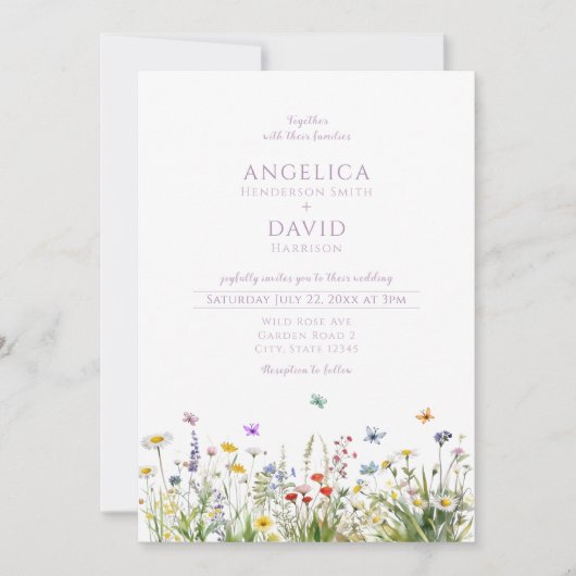 Invitation Fleur sauvage Whimsical Papillons Mariage (Devant)