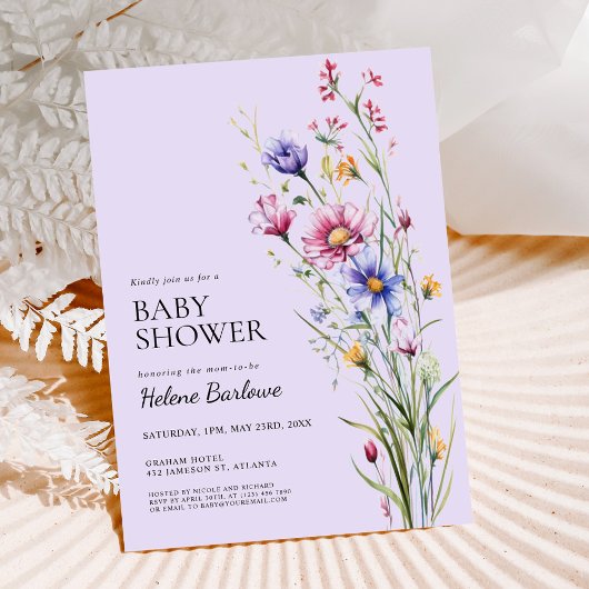 Invitation Fleur sauvage Whimsical Rustic Boho Baby shower