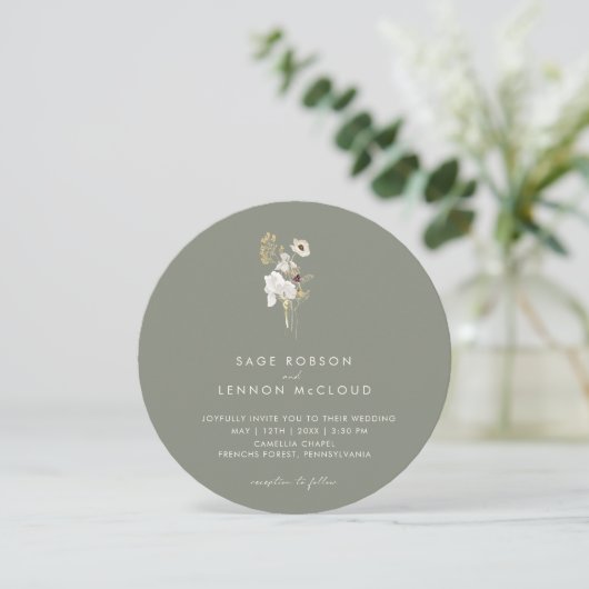 Invitation Fleur sauvage Whimsical simple | Cercle vert Sage (Debout devant)
