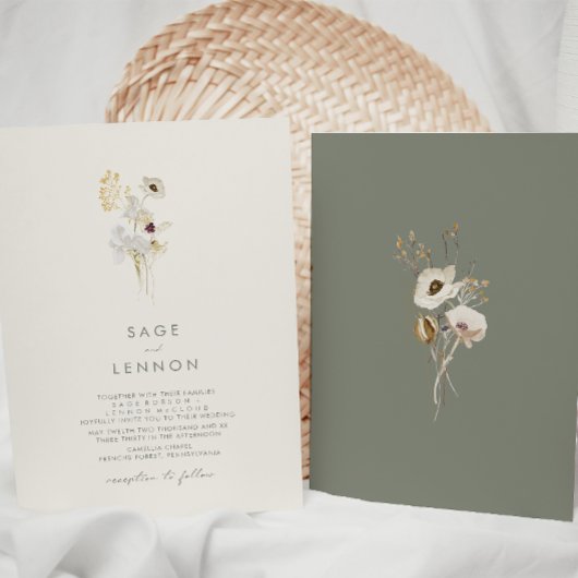 Invitation Fleur sauvage Whimsical simple | Mariage ivoire