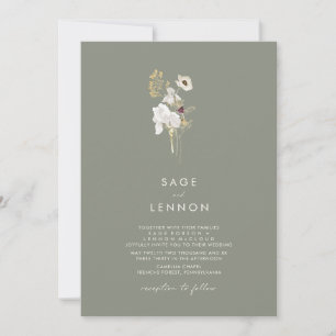 Invitation Fleur sauvage Whimsical simple   Mariage vert Sage