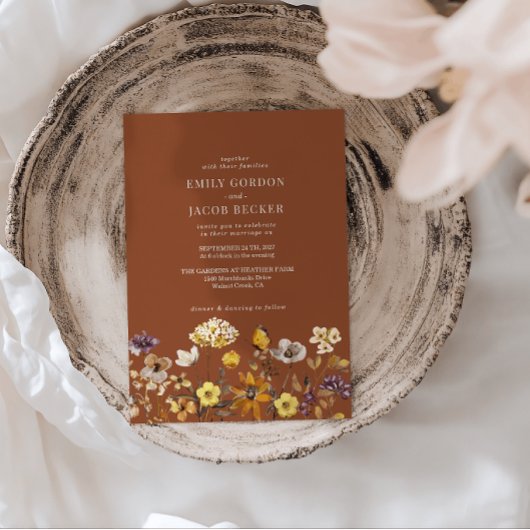 Invitation Fleur sauvage Whimsical Terracotta Boho Mariage