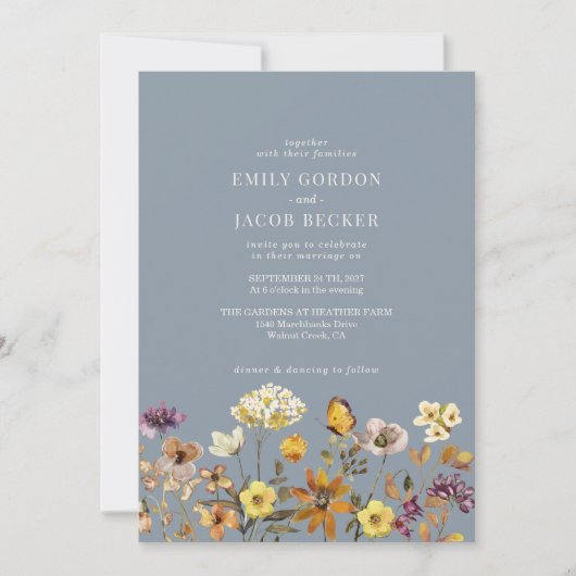 Invitation Fleur sauvage Whimsy Dusty Blue Boho Mariage (Devant)