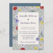 Invitation Fleur sauvage Whimsy Dusty Blue Mariage (Devant / Derrière)