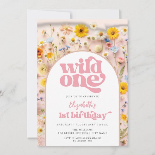 Invitation Fleur sauvage Wild One Anniversaire (Devant)