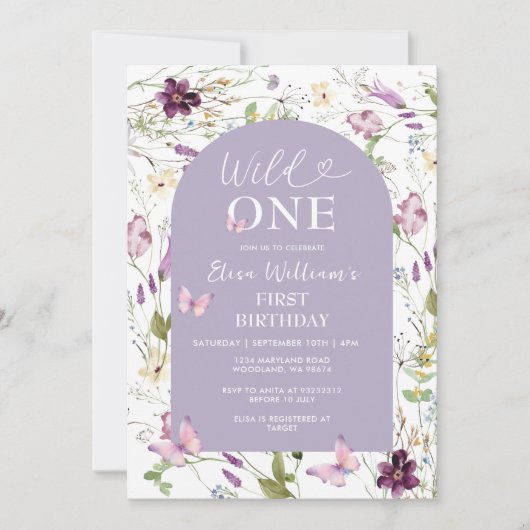 Invitation Fleur sauvage Wild ONE Butterfly Garden Party (Devant)