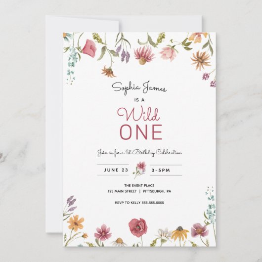 Invitation Fleur sauvage Wild One Premier anniversaire (Devant)