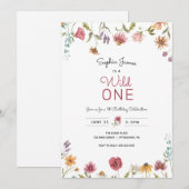 Invitation Fleur sauvage Wild One Premier anniversaire (Devant / Derrière)