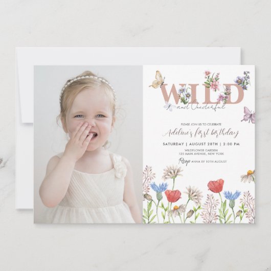 Invitation Fleur sauvage Wild & Onederday 1st Birthday Photo (Devant)