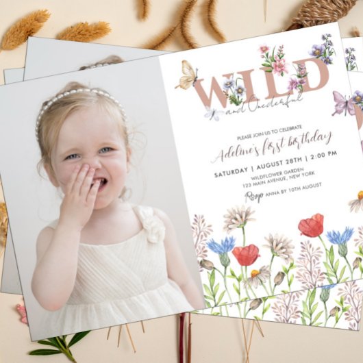 Invitation Fleur sauvage Wild & Onederday 1st Birthday Photo