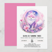 Invitation Fleur sauvage Wolf Girl Anniversaire (Devant / Derrière)