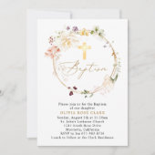 Invitation Fleur sauvage Wreath Baptême Christening Gold Fram (Devant)