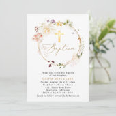 Invitation Fleur sauvage Wreath Baptême Christening Gold Fram (Debout devant)