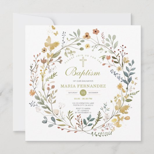 Invitation fleur sauvage Wreath Floral Baptism (Devant)