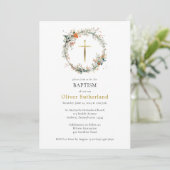 Invitation Fleur sauvage Wreath Gold Cross Baptême orthodoxe (Debout devant)