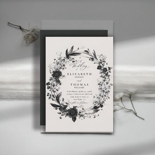 Invitation Fleur sauvage Wreath Moderne Chic Mariage élégant