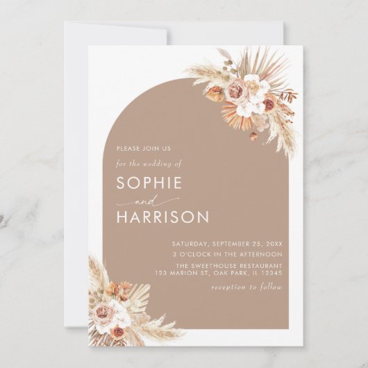 Invitation Fleur séchée Boho Pampas Grass Tout en un Mariage (Devant)