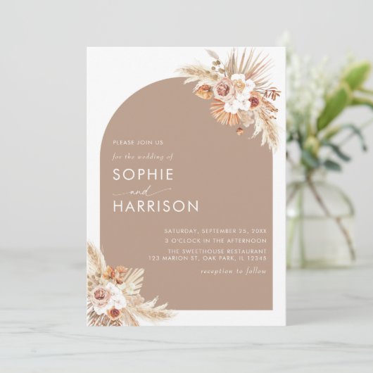 Invitation Fleur séchée Boho Pampas Grass Tout en un Mariage (Debout devant)